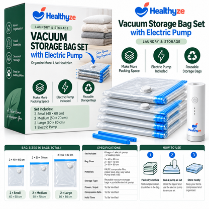 Healthyze Vacuum Storage Bag Set with Electric Pump