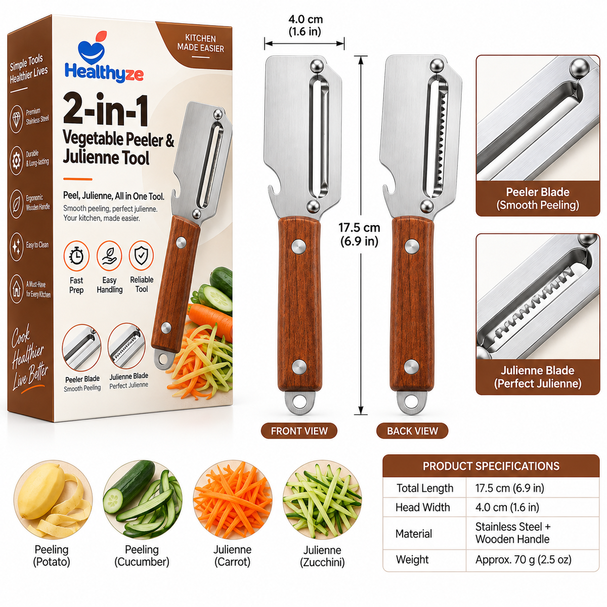 Healthyze 2-in-1 Vegetable Peeler & Julienne Tool