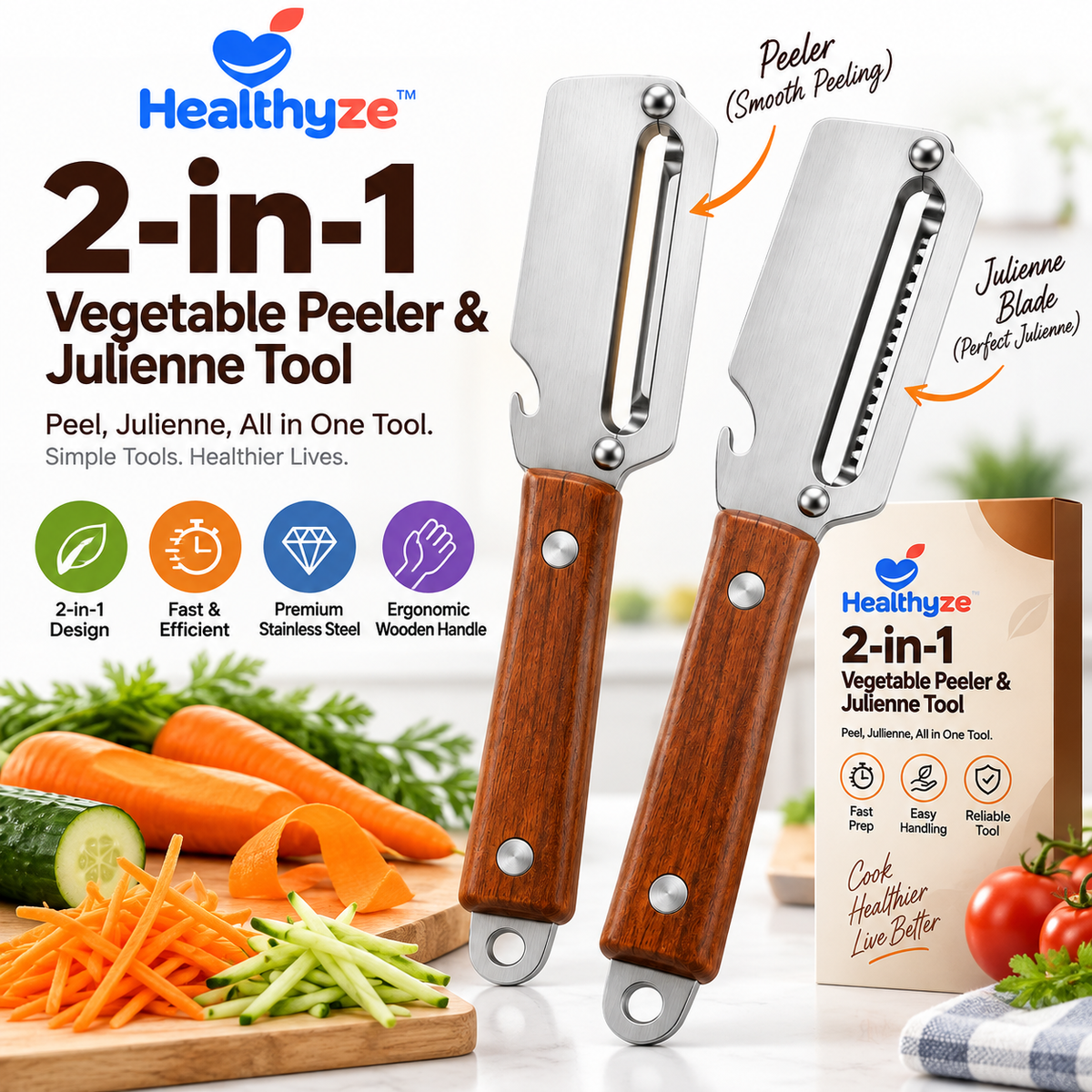 Healthyze 2-in-1 Vegetable Peeler & Julienne Tool