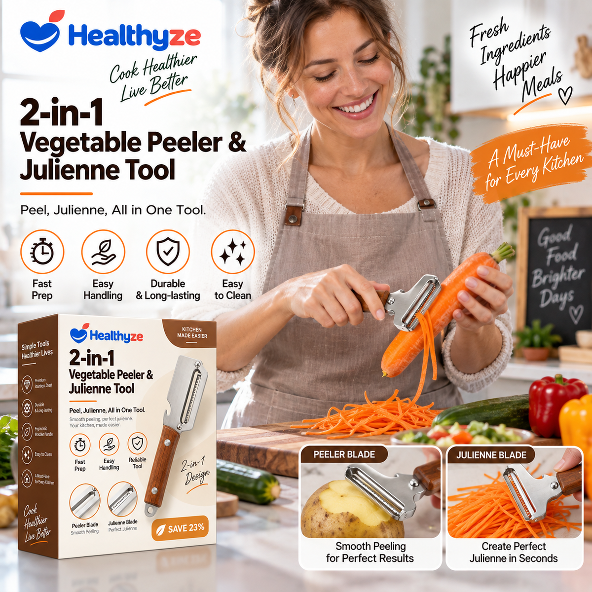 Healthyze 2-in-1 Vegetable Peeler & Julienne Tool