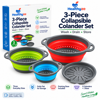 Healthyze 3-Piece Collapsible Colander Set with Draining Base