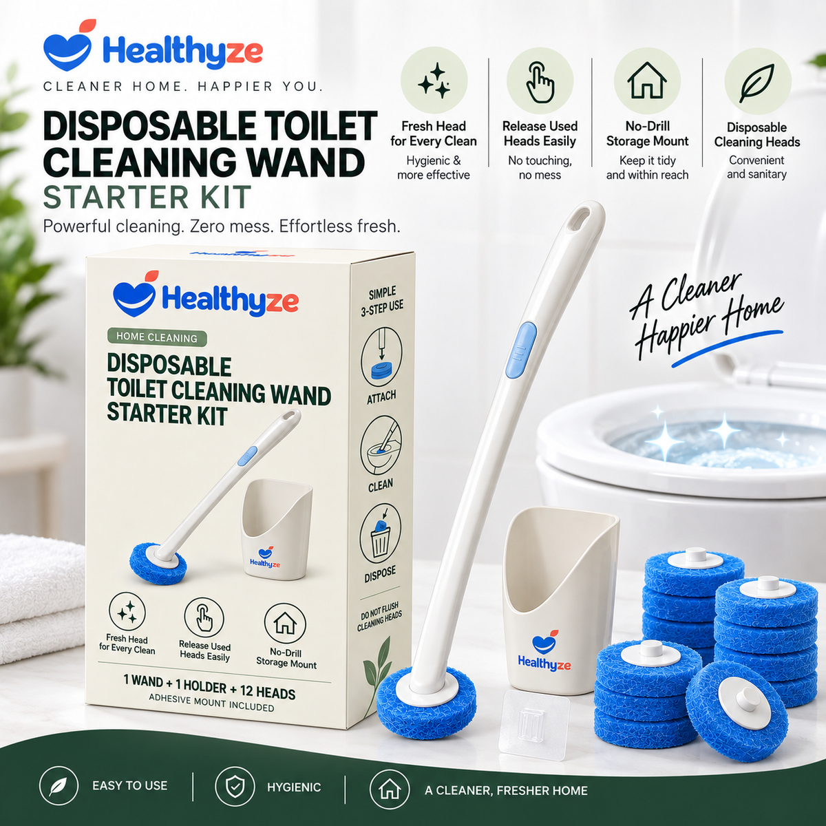 Healthyze Disposable Toilet Cleaning Wand Starter Kit