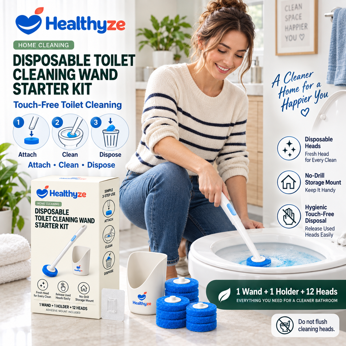 Healthyze Disposable Toilet Cleaning Wand Starter Kit