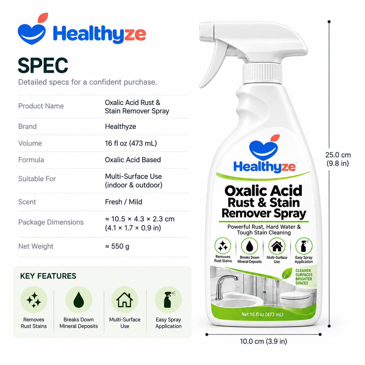 Healthyze Oxalic Acid Rust & Stain Remover Spray